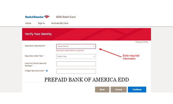 Prepaid Bank of America EDD