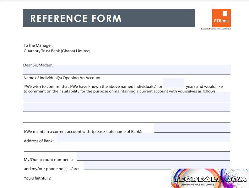 How To Fill GTBank Reference Form