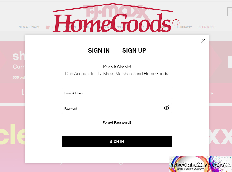 HomeGoods Credit Card Login at Tjx.syf.com/accounts/login