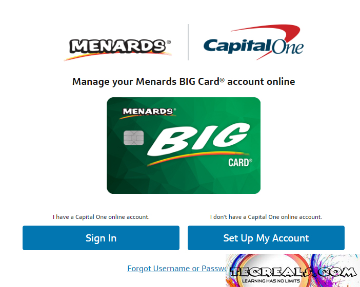 Menards Big Credit Card Login at Menards.capitalone.com